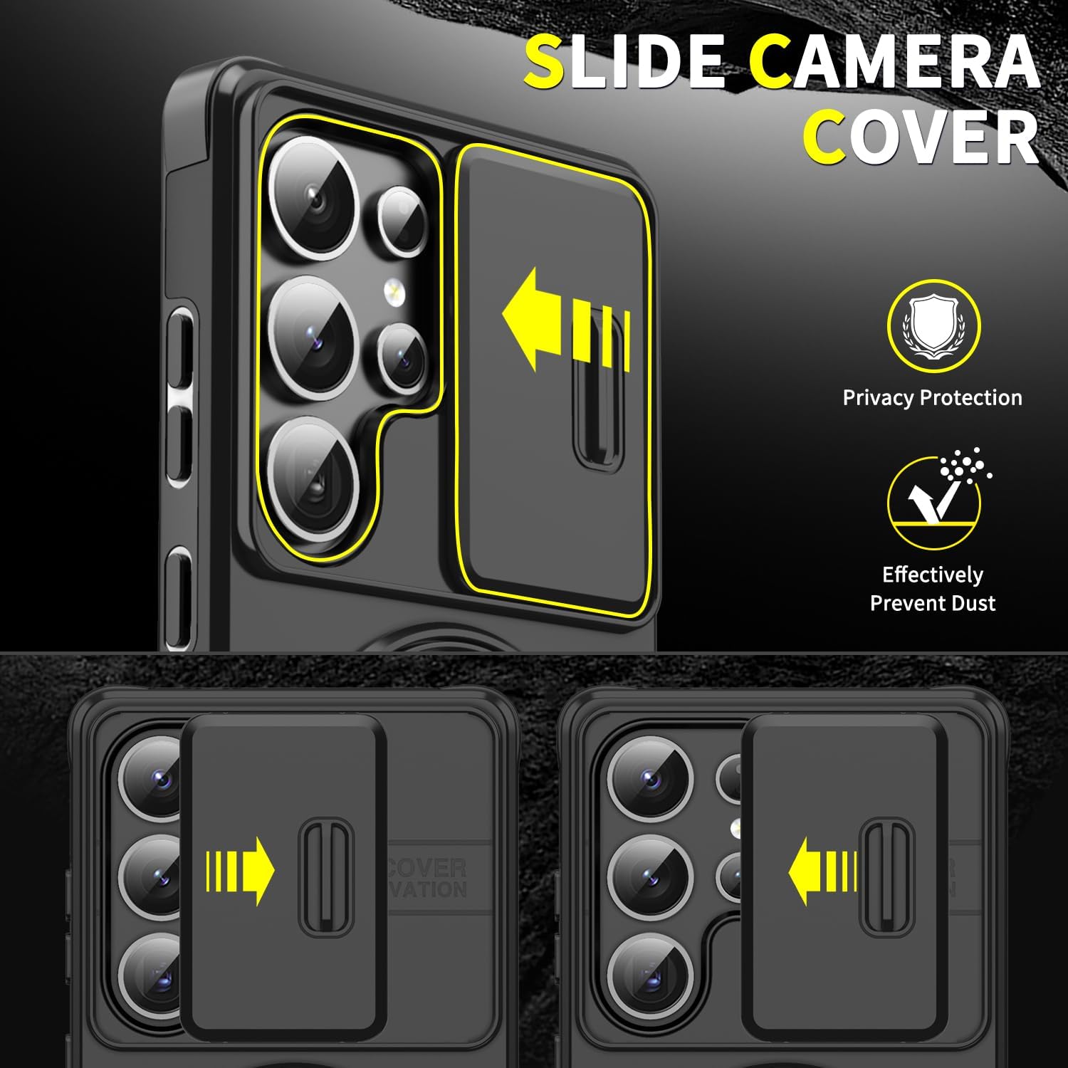 for samsung galaxy s25 ultra case with magnetic ring kickstand camera cover, heavy duty military shockproof rugged full bumper protection cover for samsung s25 ultra 5g phone case shell (black) for samsung s25 ultra black