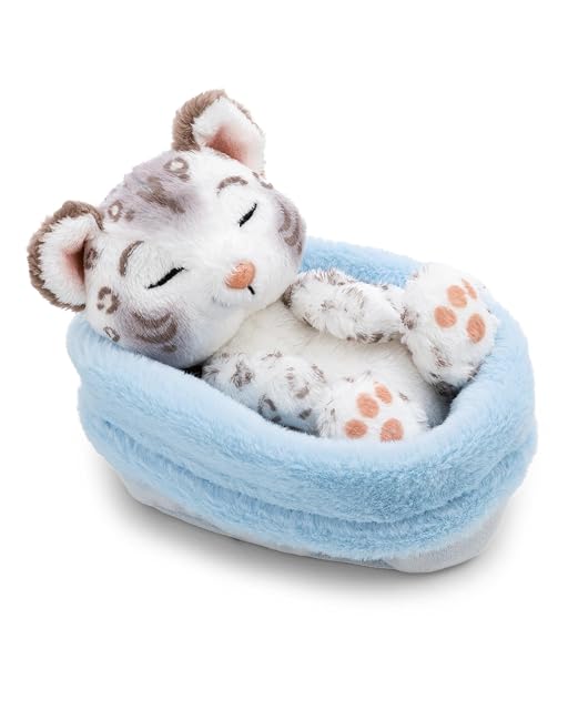 NICI Peluche Leopardo de Las Nieves de 12 cm durmiendo en una cestita, Beige, Peluches Decorativos, Juegos…