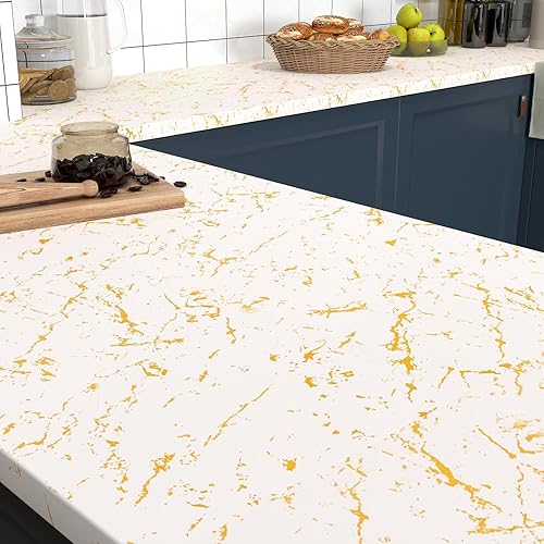 Miniatura 3 de YENHOME Lavish - Papel tapiz de mármol extraíble, para despegar y pegar, color oro blanco, autoadhesivo, para paredes de dormitorio, baño, vinilo