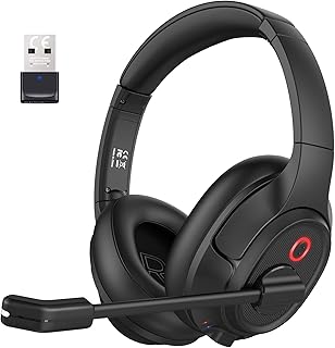 EKSA H6 Wireless Headset with Microphone & USB Dongle [Up to 55 Hours & 10 Metre Range] Bluetooth PC Headset with AI Noise Cancelling Mic, Over Ear Headphone for Business/Office/Home/Teams/Zoom