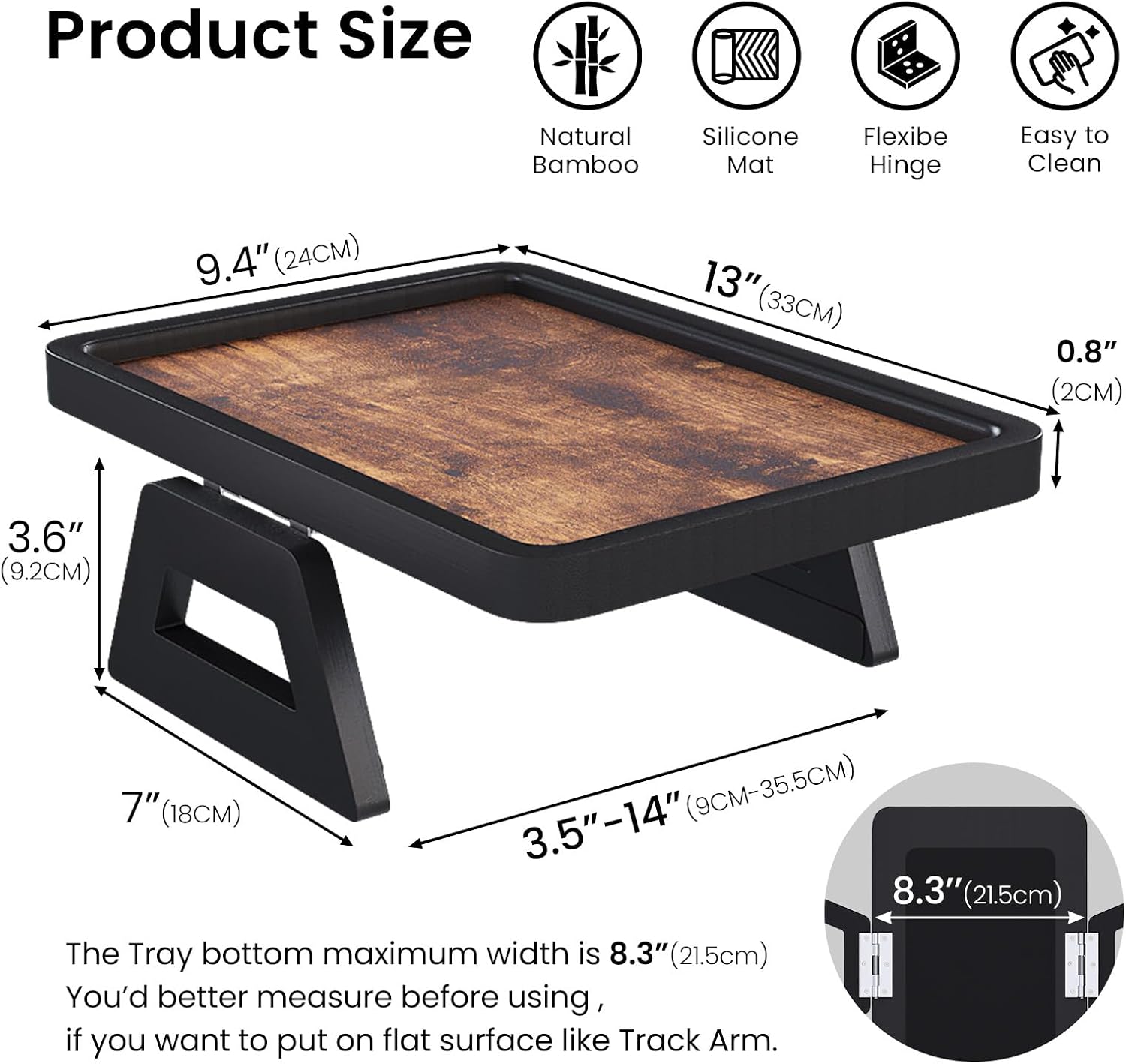 Couch Arm Tray,Wooden Folding Sofa Tray,Sofa Armrest Tray Clip-On Couch Desk for Drinks,Snacks,Phone,Remote Control