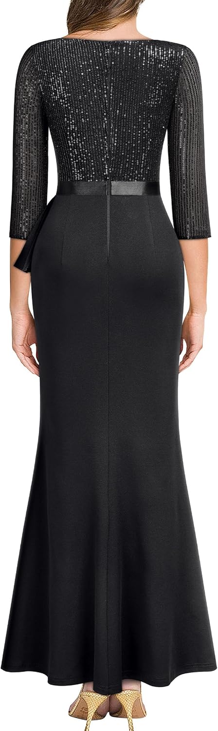 MISSMAY Women's Elegant Sequin V-Neck Evening Party Mermaid Long Dress - Image 2