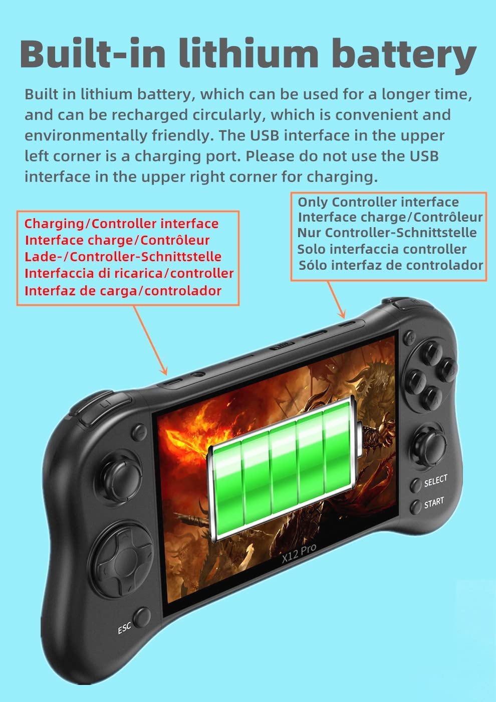 CHROX Console per Videogiochi con Aspetto da 5,1 Pollici, Emulatore Portatile, Sistema di Dispositivi di Gioco retrò Arcade Classico, 11000 Giochi Integrati, Regalo di Natale per Bambini