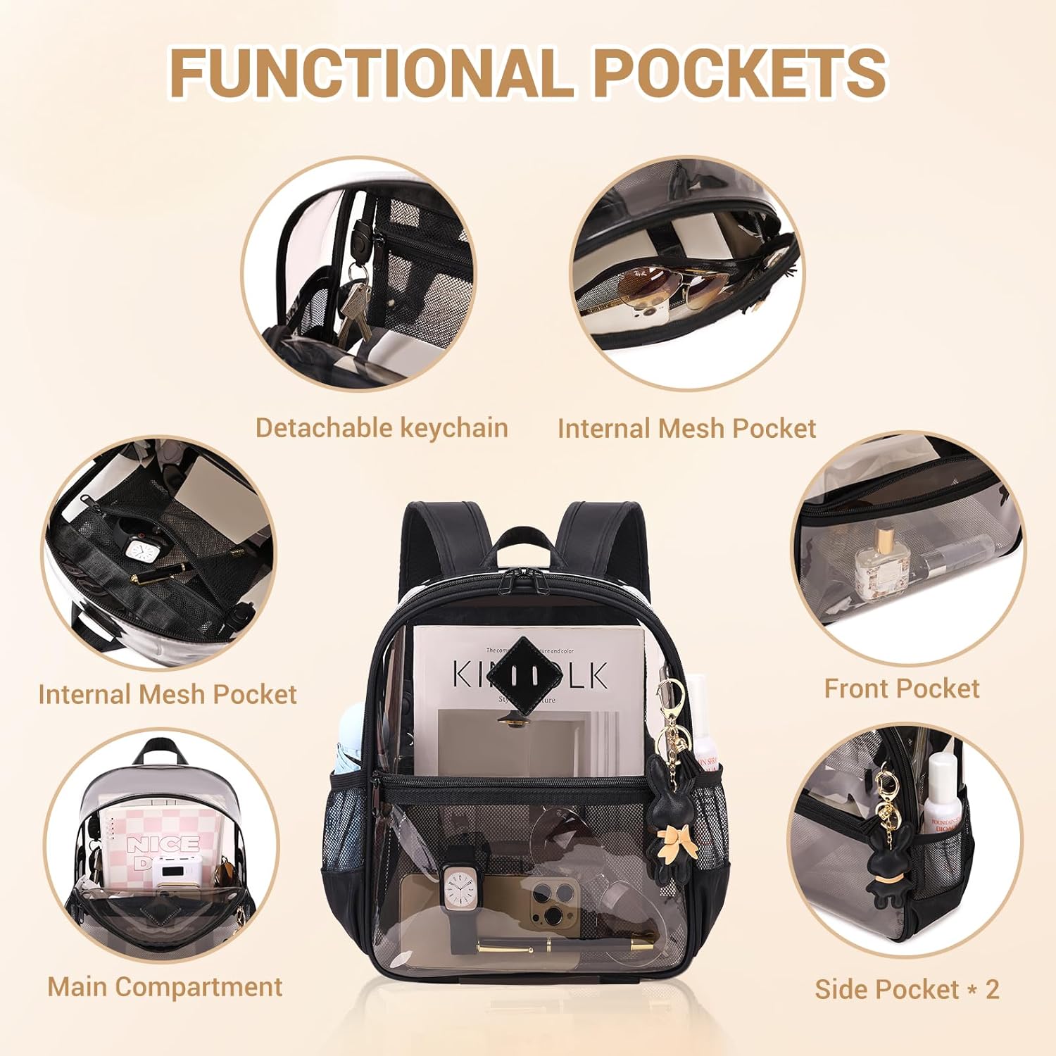 Clear Backpack for Stadium Events Approved 12×6×12, Thick TPU Mini Clear Bag with Front Pocket for Concert Sport Events Work Travel, Black - Image 3