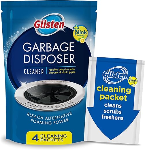 Glisten Garbage Disposer Cleaner, Odor Eliminator with Foaming Action, Removes Build-up and Deep Cleans, Lemon Scent, 4 Uses