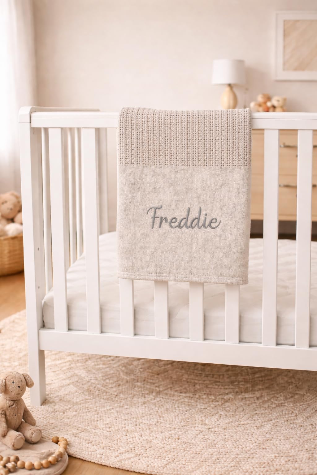Lobeko Personalised Cellular Baby Blanket with Embroidered Name – 100% Cotton Soft Breathable Newborn Blanket, Pram Crib Moses Basket Blanket, Hot Air Balloon Design, 70x110cm (4 Colours) (Baby Pink) — view 7