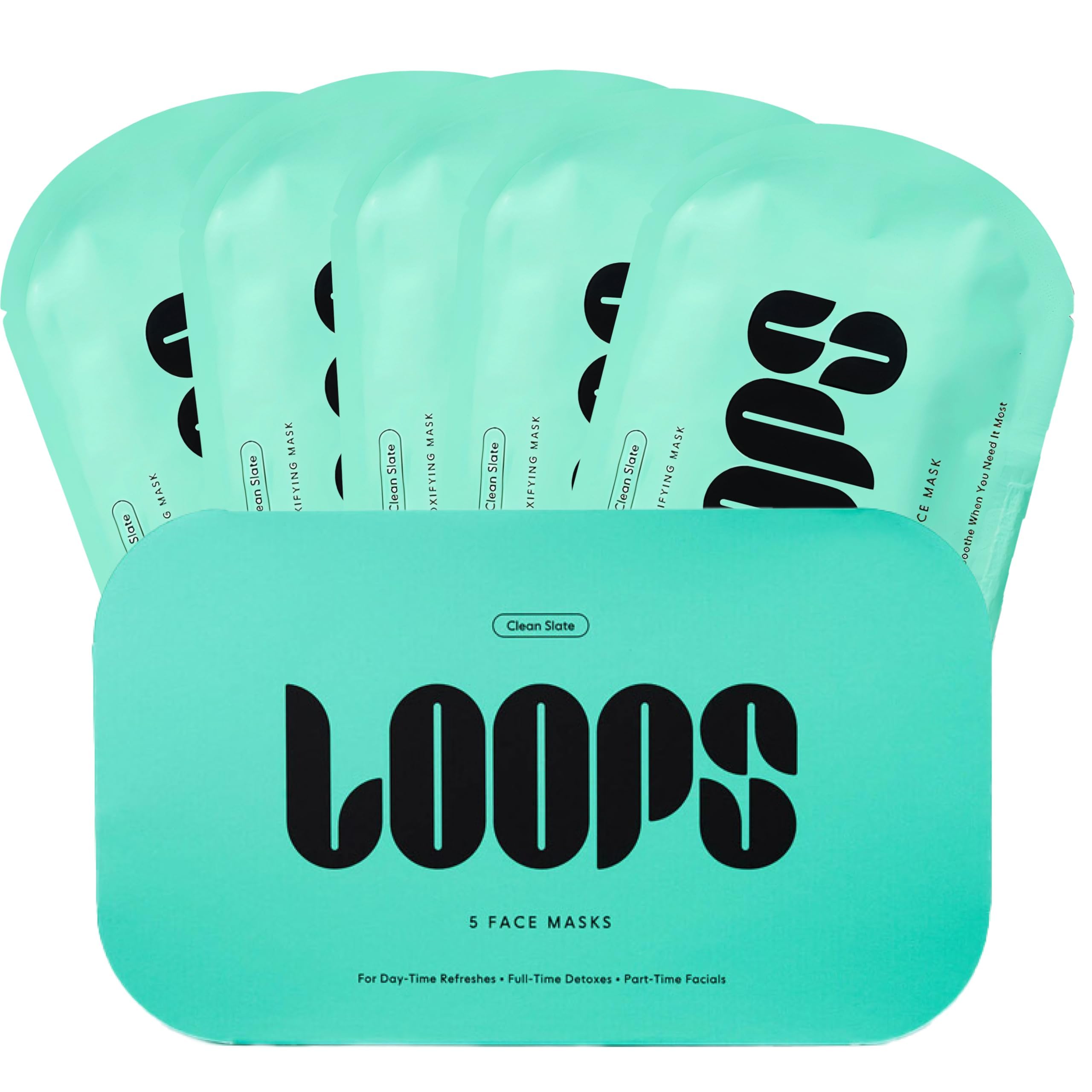 LOOPS CLEAN SLATE - Detoxifying Hydrogel Face Mask - Detoxify, Cleanse & Soothe - Deeply Purifying and Super Hydrating - Minimizes the Look of Pores - Gifts for Women, Stocking Stuffer - 5 pc