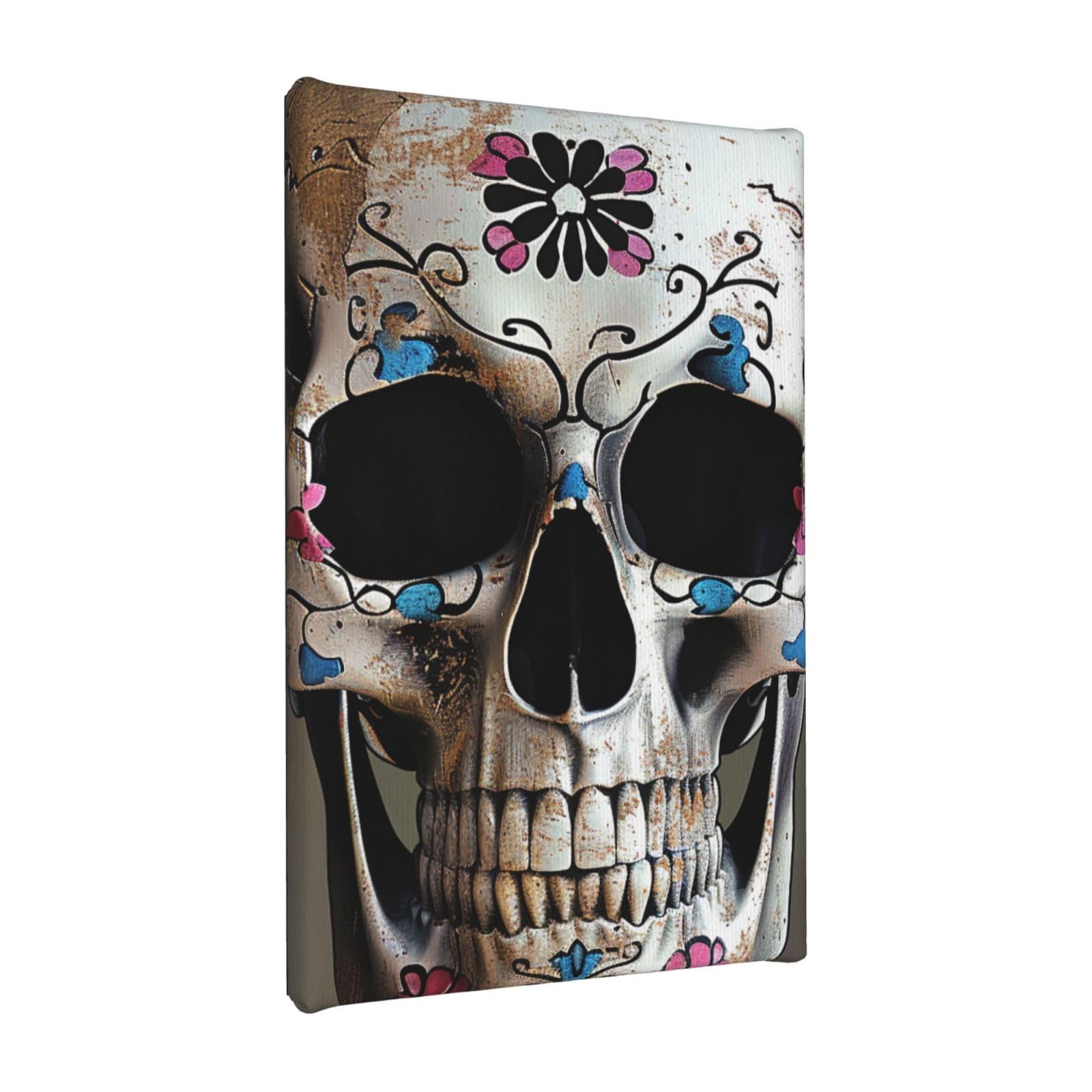 YKLJG Skull 1 Printed Wall Art Canvas Painting 20x30 CM Wooden Framed Picture Painting Artwork Prints for Bedroom Kitchen Home Office Decor