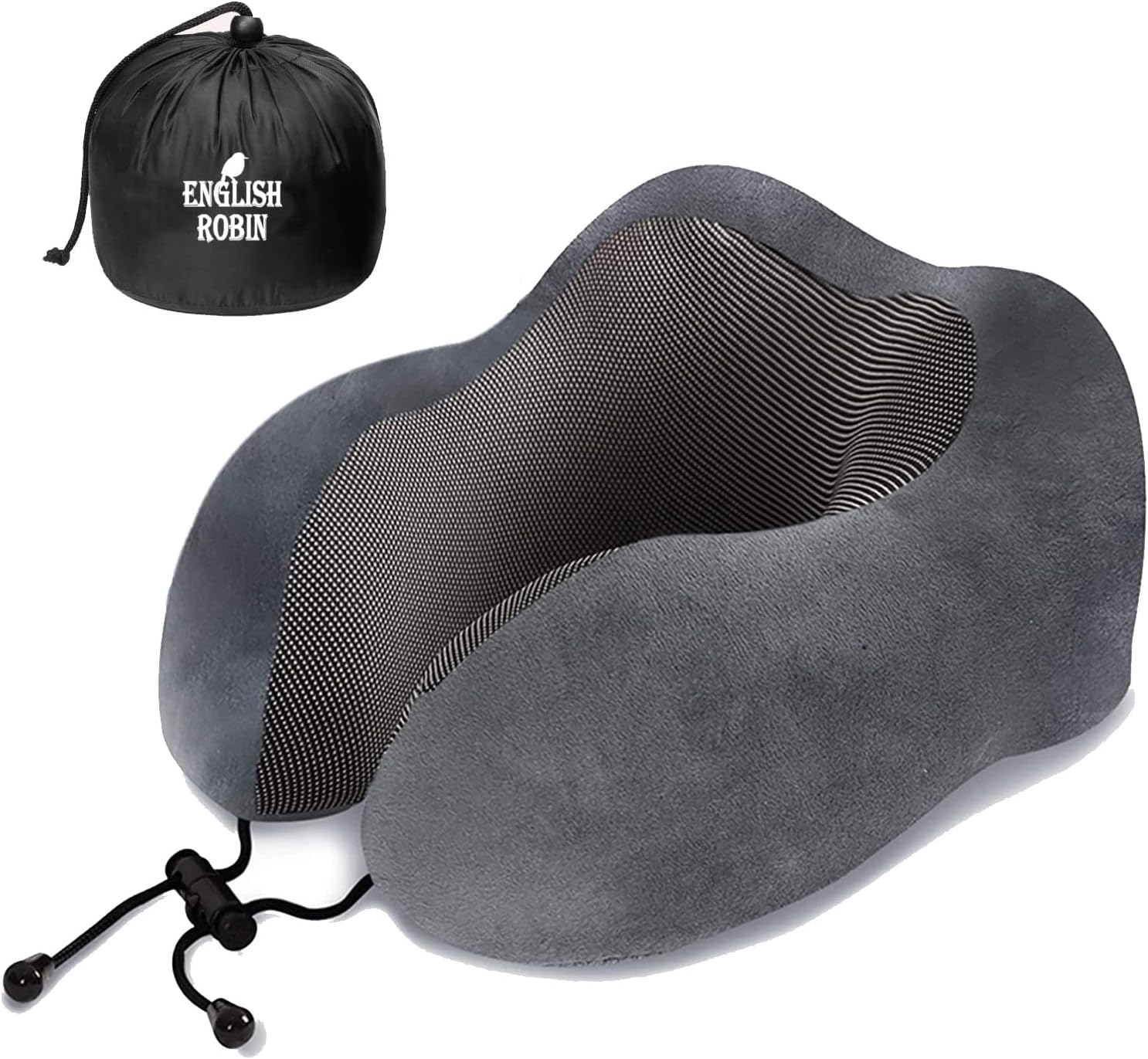 English Robin Neck Pillow Pure Memory Foam with Plush Velvet Cover Great Neck Support Perfect for Sleeping Travel Camping Road Trips Book Reading