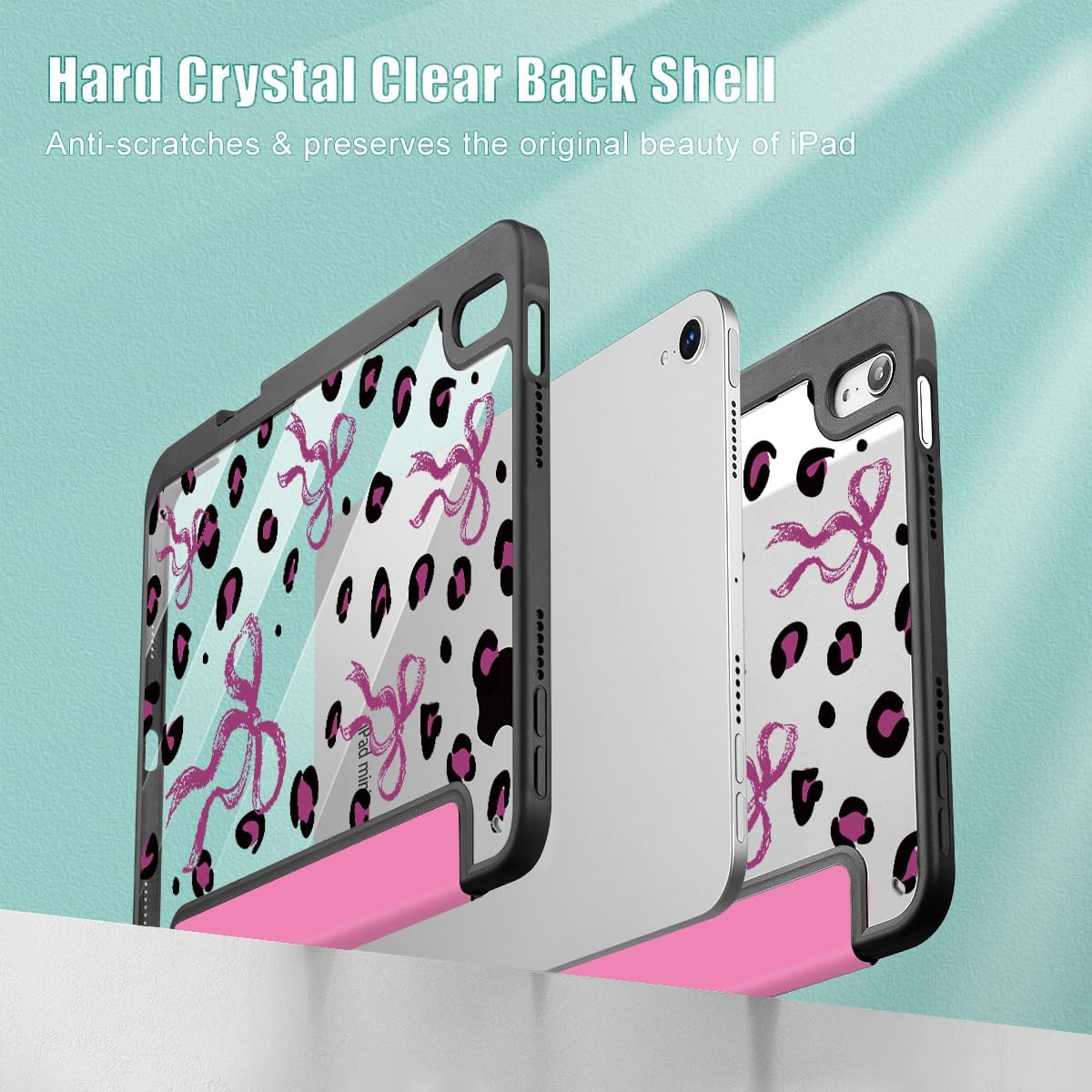 Mektron Printed Case for iPad mini 7 (A17 Pro) 2024/ Mini 6 2021, iPad mini 7th/6th Generation 8.3-inch Liquid Retina Display Cover, Buit in Pencil Holder with Clear Back Shell, Composition Book-Bows