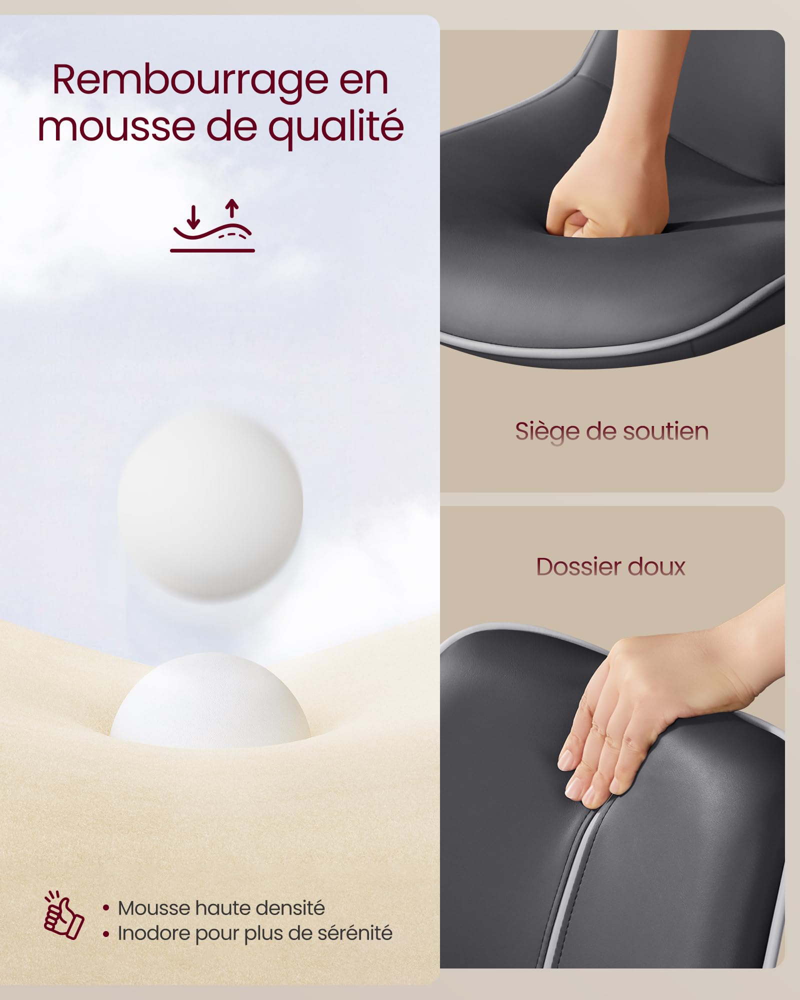 VASAGLE Lot de 4 Tabourets de Bar, Pivotants, Réglables en Hauteur, Dossier Ergonomique, PU, Base Métallique, Modernes, pour Îlot de Cuisine, Bar, Noir d'encre LJB268B01