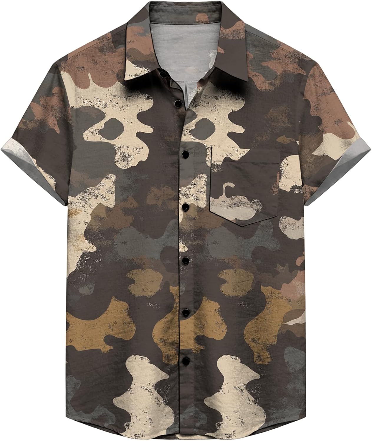 Mens Polo Shirt Casual Floral Print Short Sleeve Button Down Lapel Tops Summer Tropical Blouse with Pocket