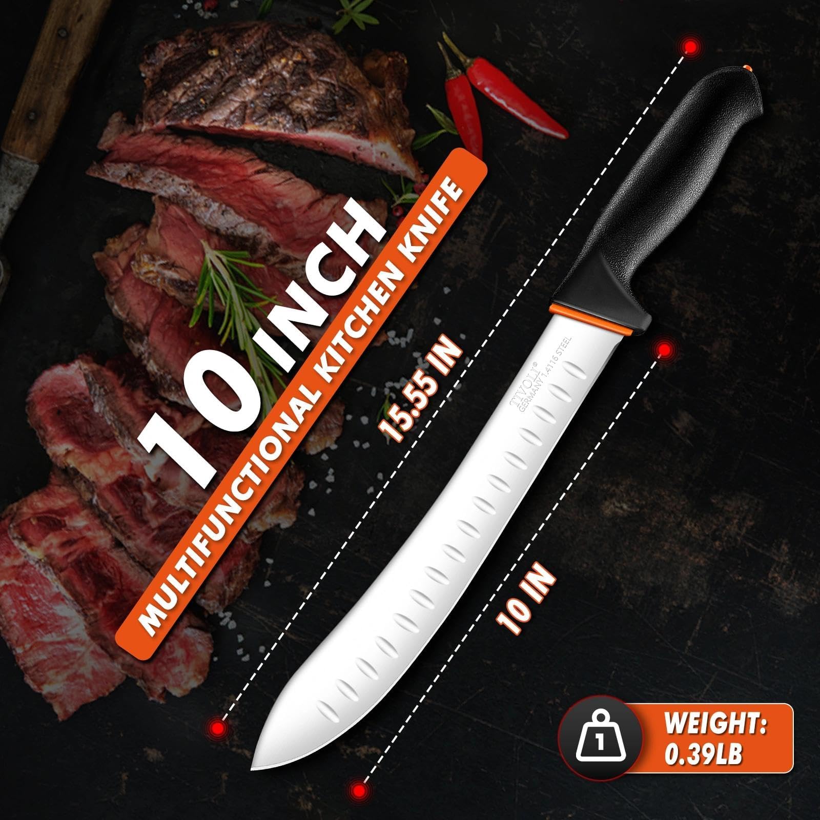 TIVOLI Bullnose Knife 10 Inch - Butcher Knife with Non-Slip Softgrip — Amazon image 2