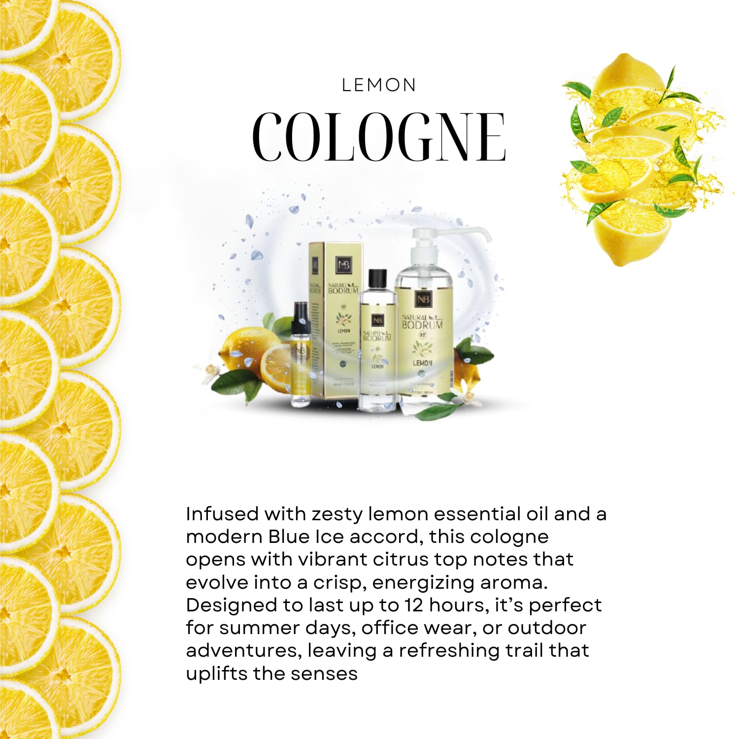 Lemon Cologne for Men & Women 400ml (14 fl Oz) - Vegan, Natural, Refreshing Scent, Citrus Fragrance, Long Lasting Summer Cologne, Unisex Gift - Image 2