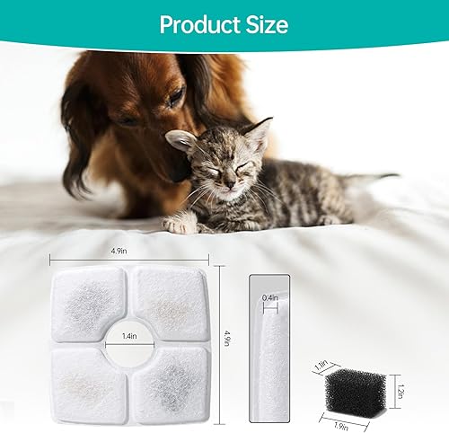 Miniatura 4 de Paquete de 8 filtros de repuesto para fuente de agua para gatos y 8 esponjas de prefiltro para fuente de agua cuadrada de 84 oz2.5 L, dispensador