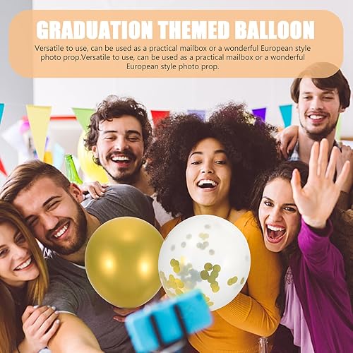 Miniatura 5 de Globo de graduación de látex negro dorado para decoración de fiesta con globos de confeti blanco, kit ligero para colgar en la pared y la puerta,