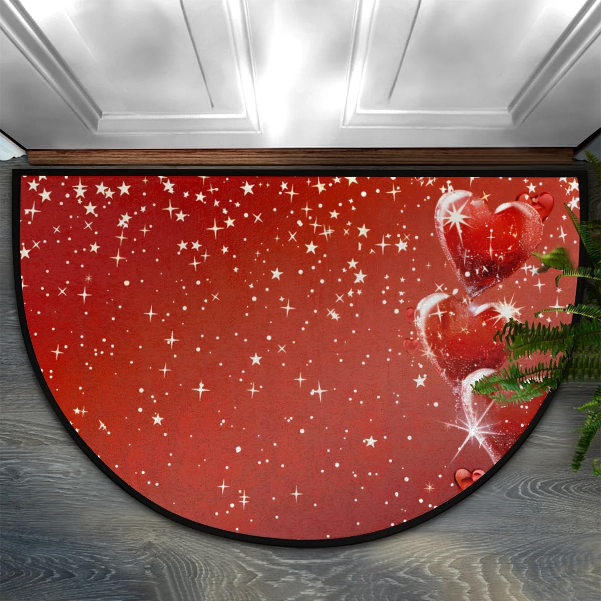 Half Round Door Mat Valentine's Day Cute Heart Red Non-Slip Semi Circle Area Rug Washable Half Moon Hearth Rugs for Indoor Outdoor Bathroom Kitchen Patio Runner Mat Laundry Room Home Decoration