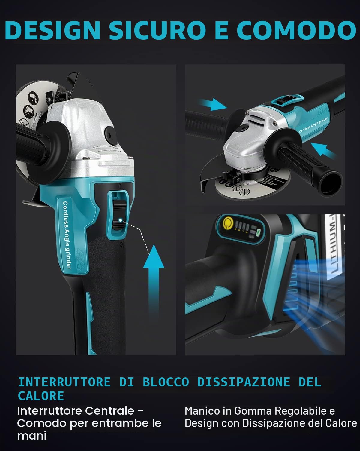 LabTEC Smerigliatrice Angolare 800W, Smerigliatrice Angolare a filo con lame con 2 pacchetti di batterie da 18V 5500mAh e caricabatterie per tagliare, smerigliare, lucidare e affilare
