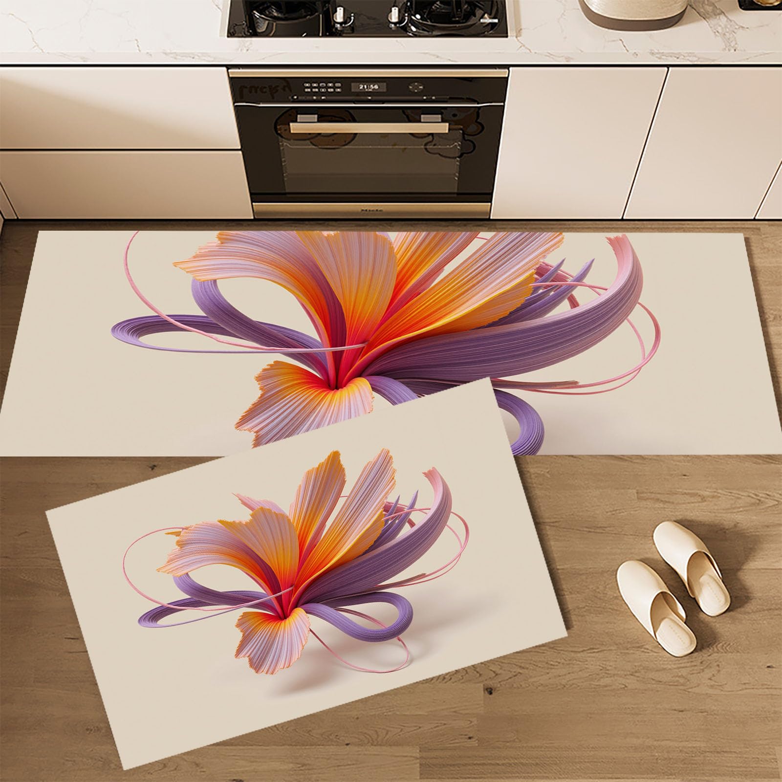 Conjuntos de alfombras de cocina lavables de 50x80cm y 50x150cm con diseño floral