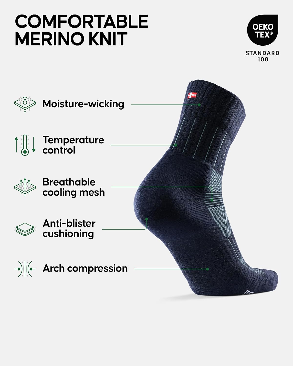 DANISH ENDURANCE Warm Running Socks, Winter Running Socks, Anti-Blister Cushioning, Merino Wool, Women & Men, 2 Pack - Image 3