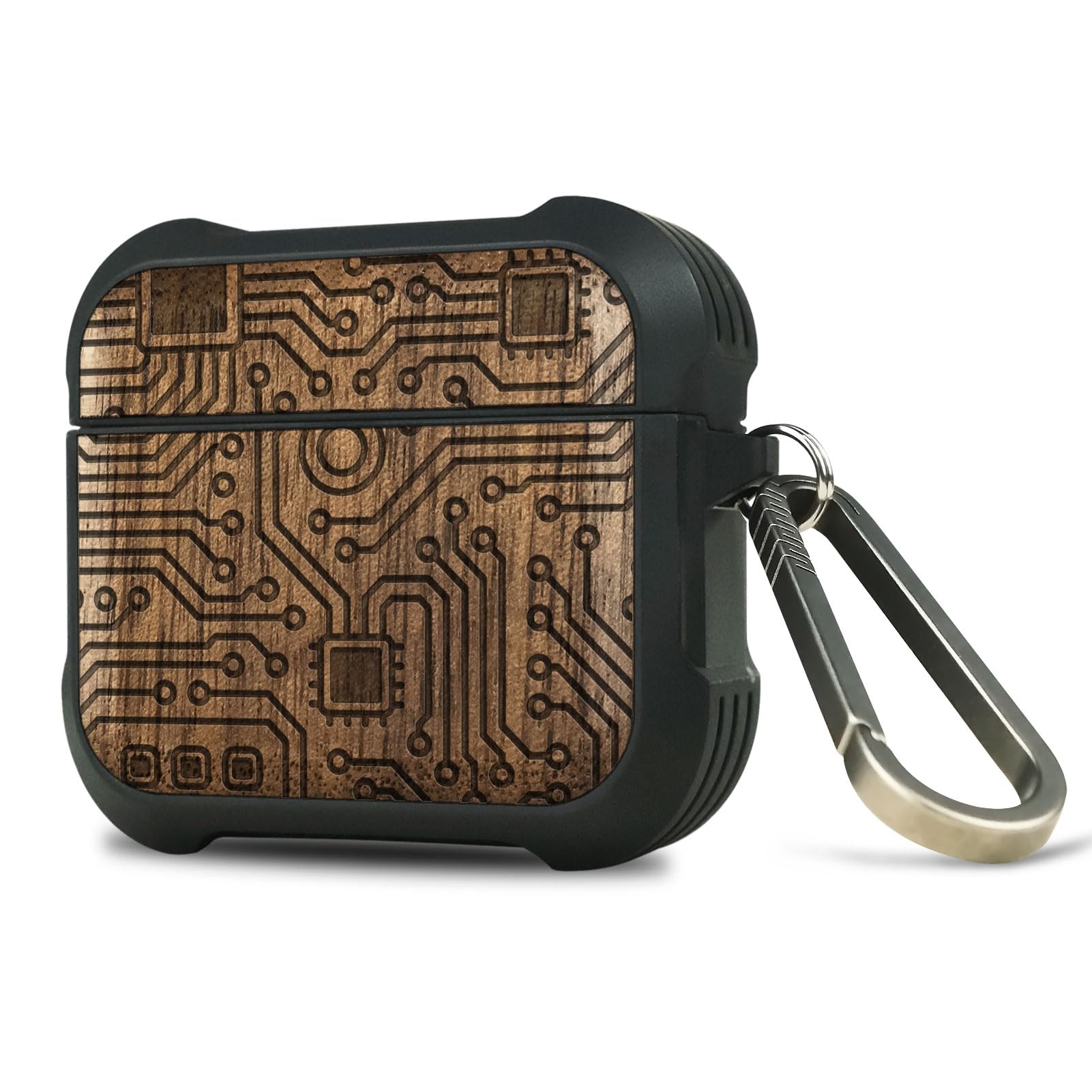 Carveit Wooden Case for AirPods 4 Case (2024) (USB-C) 4th Generation, Wood Artisan Engraved & TPU Shockproof Cover, Titanium Quick Released Clasp (