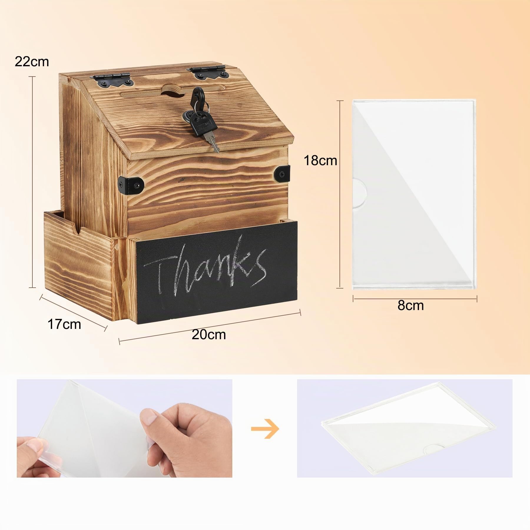 Boîte en bois proposant un compartiment à journaux, boîte aux lettres verrouillable et une urne