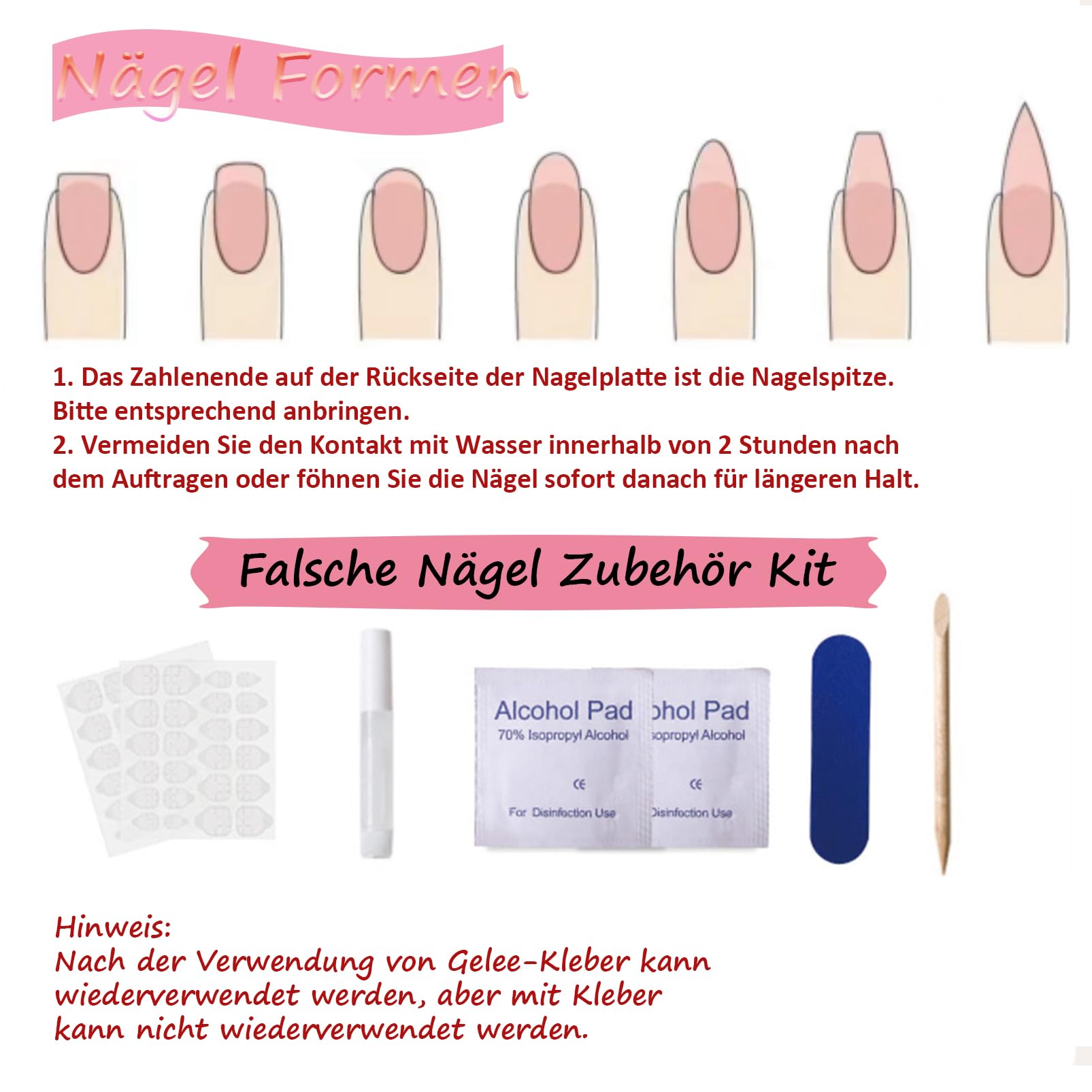 24 pezzi Long Coffin Press on Nails – unghie finte da incollare – finte punte quadrate (rosa bambino, norml)