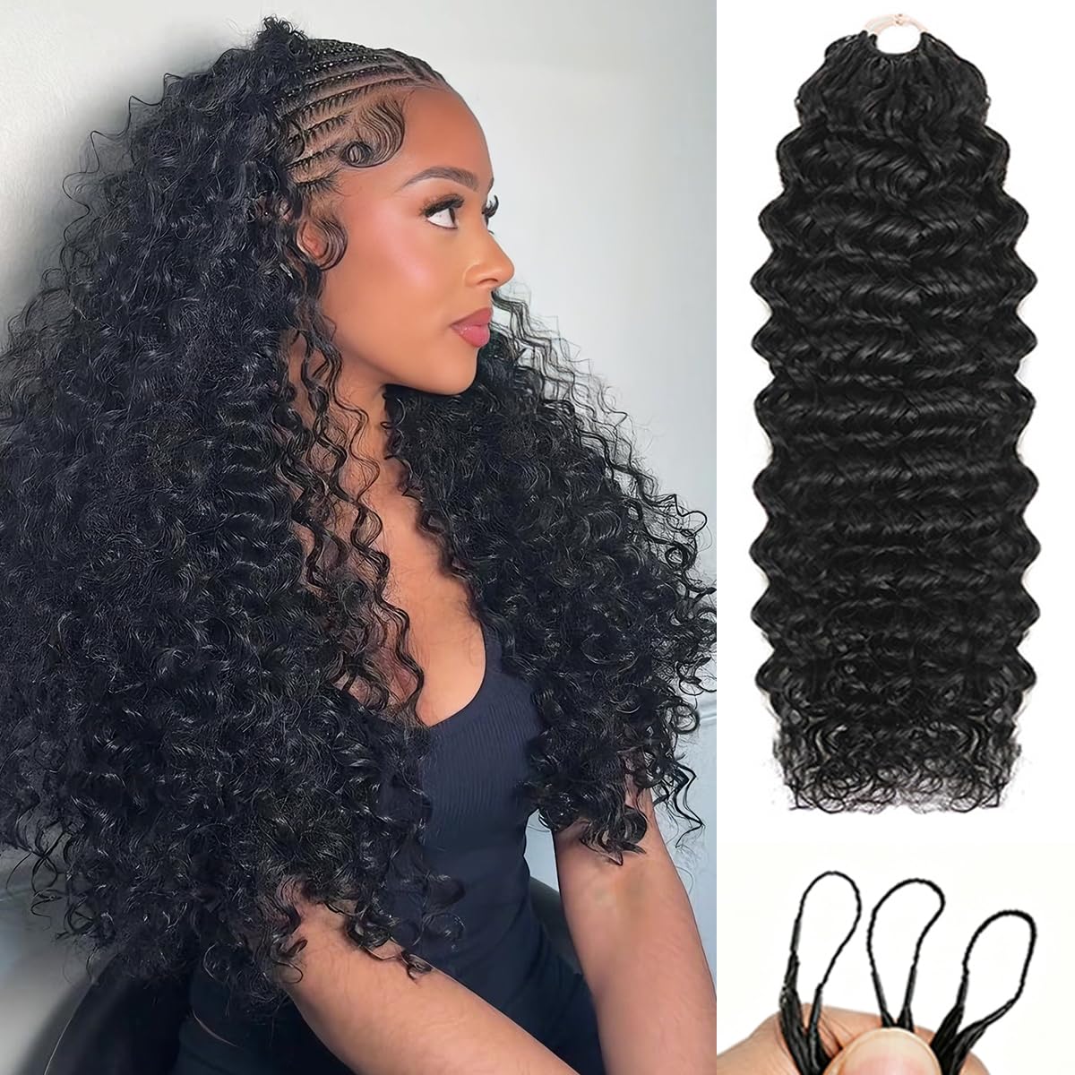 Mamushow Crochet Human Hair for Black Women Water Wave 18 Inch 120g Pre-Separated Knotless Feather Crochet Bundles Invisible Miracle Knots Crochet Hair Extensions Reusable Natural Black