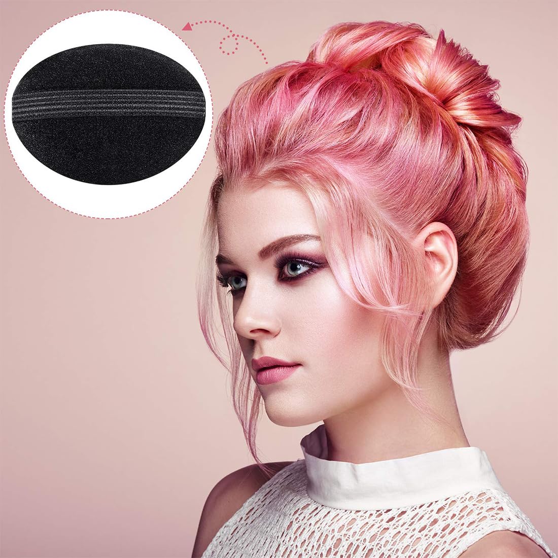 Conjunto de 7 Piezas Base de Aumento de Volumen de Cabello Herramienta Trenzado de Inserción de Cabello Bollos de Esponja Negro