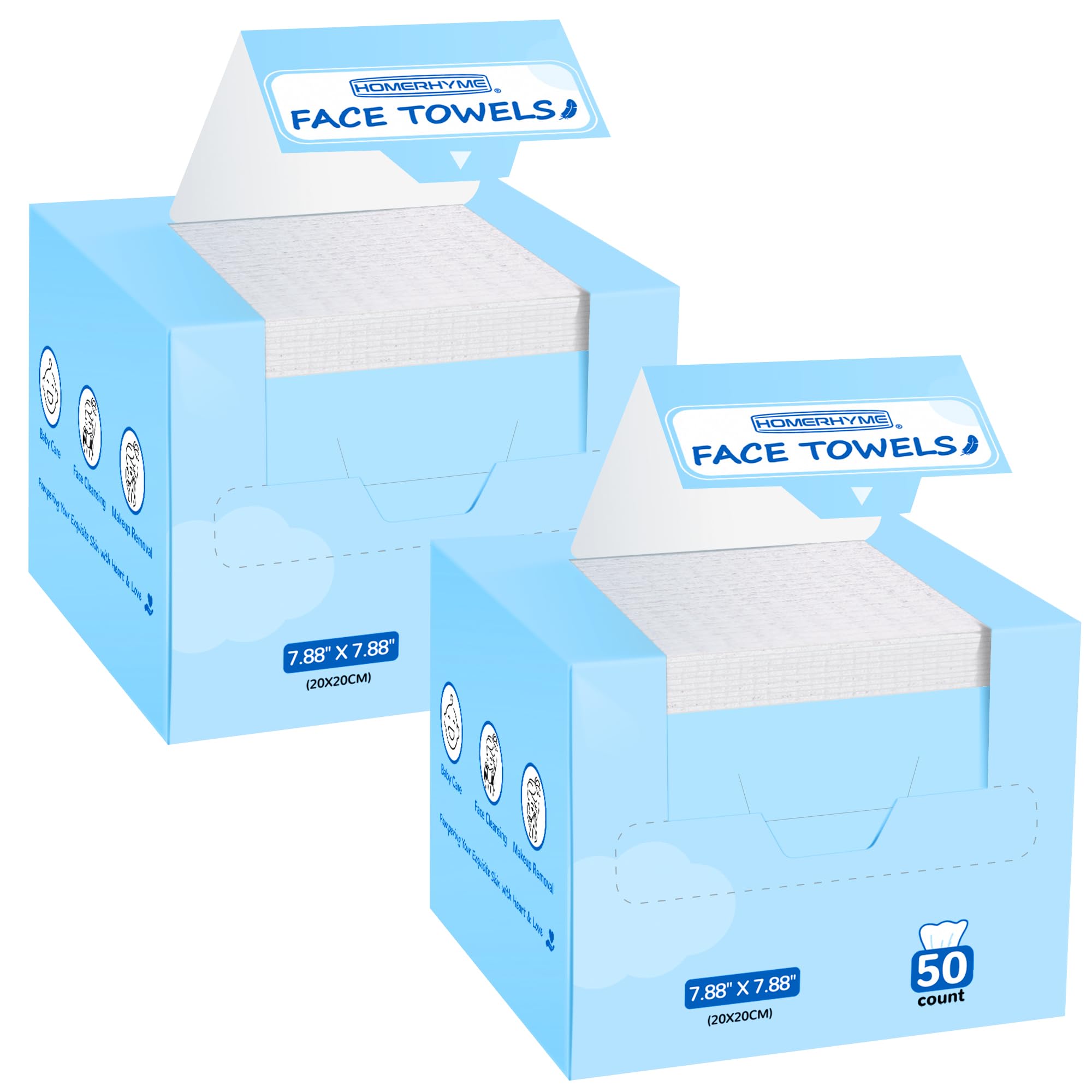 Disposable Face Towels, 100 Count Biodegradable Face Towelettes, Lint- free Makeup Remover Dry Wipes, Multi-Purpose Face Washcloths for Washing Face, Sensitive Skin &amp; Travel, 2 Boxes