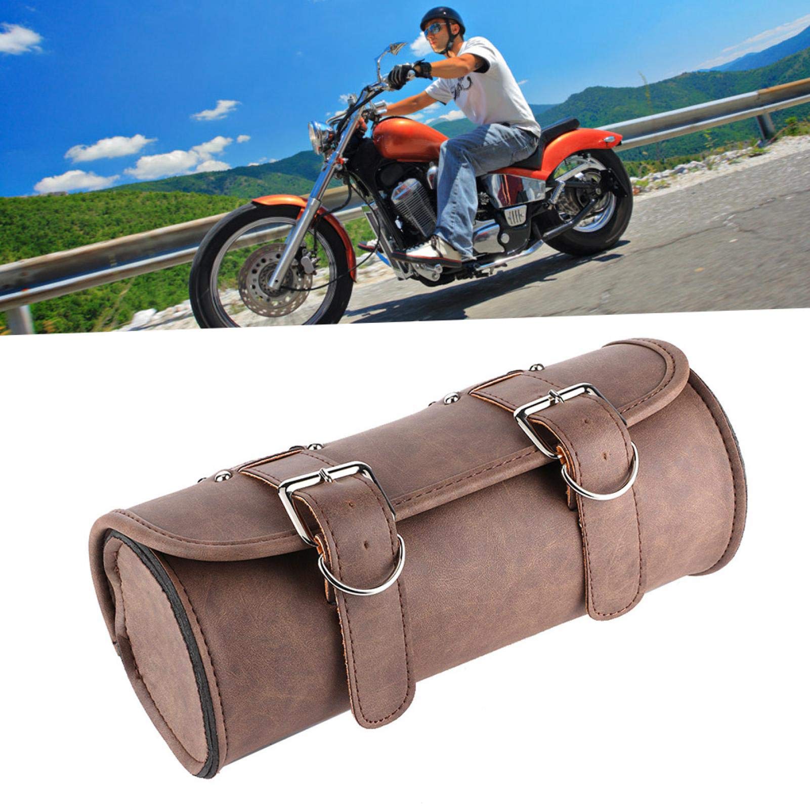 Borsa per attrezzi moto vintage in pelle PU Borsa per attrezzi con chiusura a fibbia a
