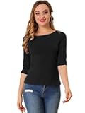 Women's Casual Round Neck Elbow Sleeve t Shirts Slim Fit Blouses Tops Fashion