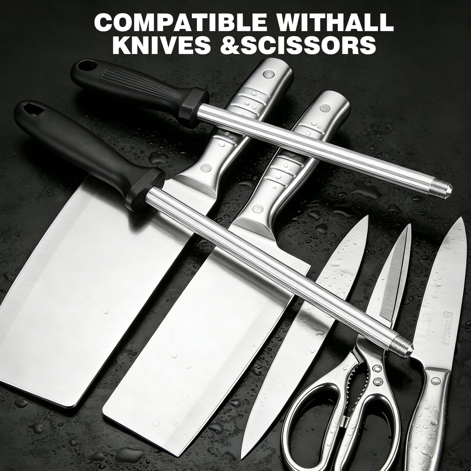 2 Pezzi Affilacoltelli Manuale Acciaino Affilacoltelli in Acciaio da Cucina per la manutenzione quotidiana dei coltelli da cucina