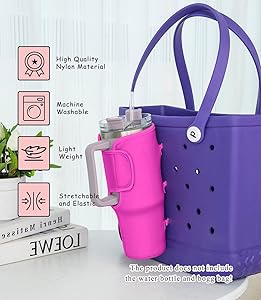 Bogg Bag Cup Holder for Stanley Cup Holder 40 oz Water Bottle Holder Adjustable Drink Organizer Accessories Compatible with All Bogg Bag and Simple Modern Beach Tote (Rose Red)