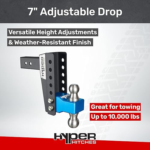 Miniatura 2 de Hyper Hitches Enganche de remolque ajustable se adapta al receptor de 25 pulgadas caída y elevación ajustable incluye enganche de bola doble de 2