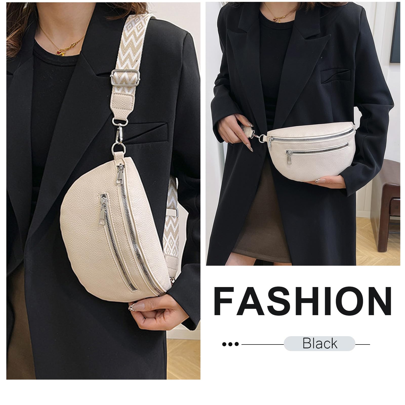 Sac Bandoulière Femme Large Bandoulière Sacs Banane Ville 24,5 * 14,5 cm Cuir Végan Pochette Femme Élégant Réglable Cadeau pour Voyages et Quotidien