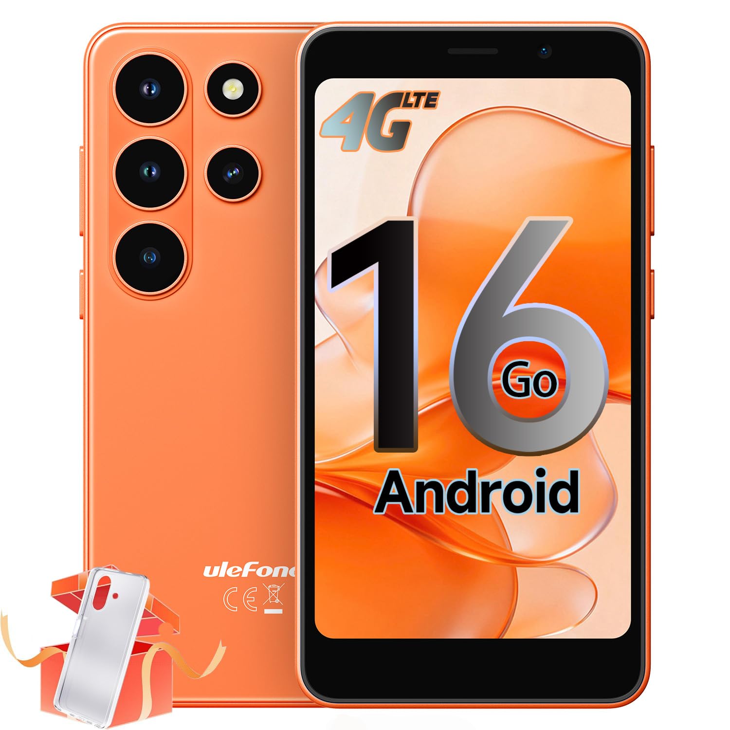 Ulefone Note 22 Cellulari, Android 16 Go 20GB RAM+32GB ROM/SD-2TB Mini Smartphone, 5.0" Schermo, Cellulare 3000mAh Batterie sostituibili, Octa Core 3 Slot Per Carte 4G Dual SIM/Face ID/GPS/OTG Arancia