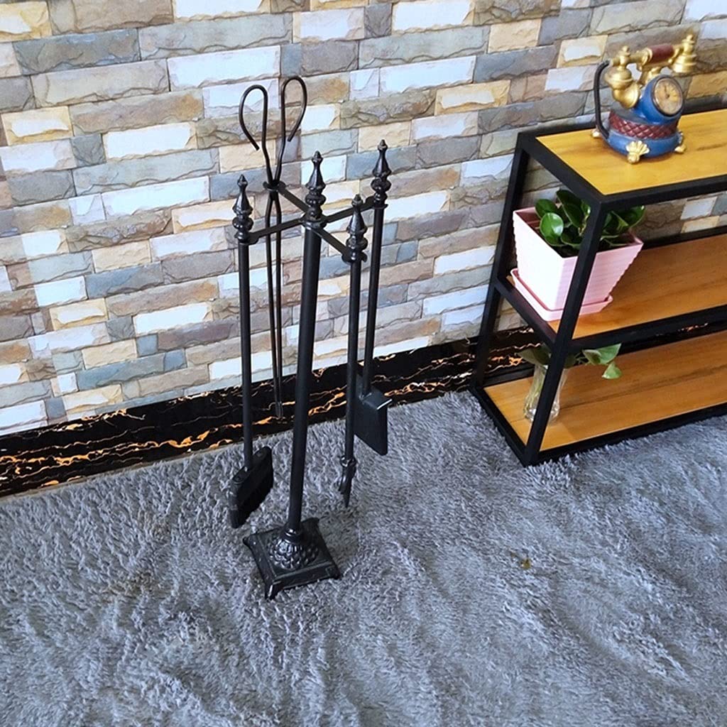 Set di attrezzi per caminetto Strumento di camino in stile europeo Set di accessori da camino a 5 pezzi Pinze da camino Pinze da poker Base Base e pennello in ferro battuto decorazione del camino nero