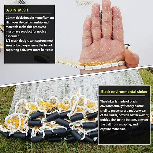 Vista 32 de Drasry Saltwater Fishing Cast Net for Bait 3/8 1/4 or 1/2 with Heavy Sinkers Fish Trap Throw Net. Size 3ft/4ft/5ft/6ft/7ft/8ft/9ft/10ft Radius