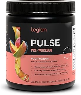 LEGION Pulse Pre Workout Supplement - All Natural Nitric Oxide Preworkout Drink to Boost Energy, Creatine Free, Naturally Sweetened, Beta Alanine, Citrulline, Alpha GPC (Sour Mango)