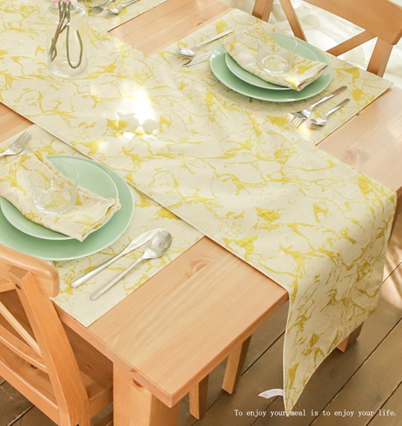 Tischläufer Uni, Tischdecke Modern aus Polyester Marmormuster Gelb 35x228CM für Feiertage Partys Hochzeit Dekor