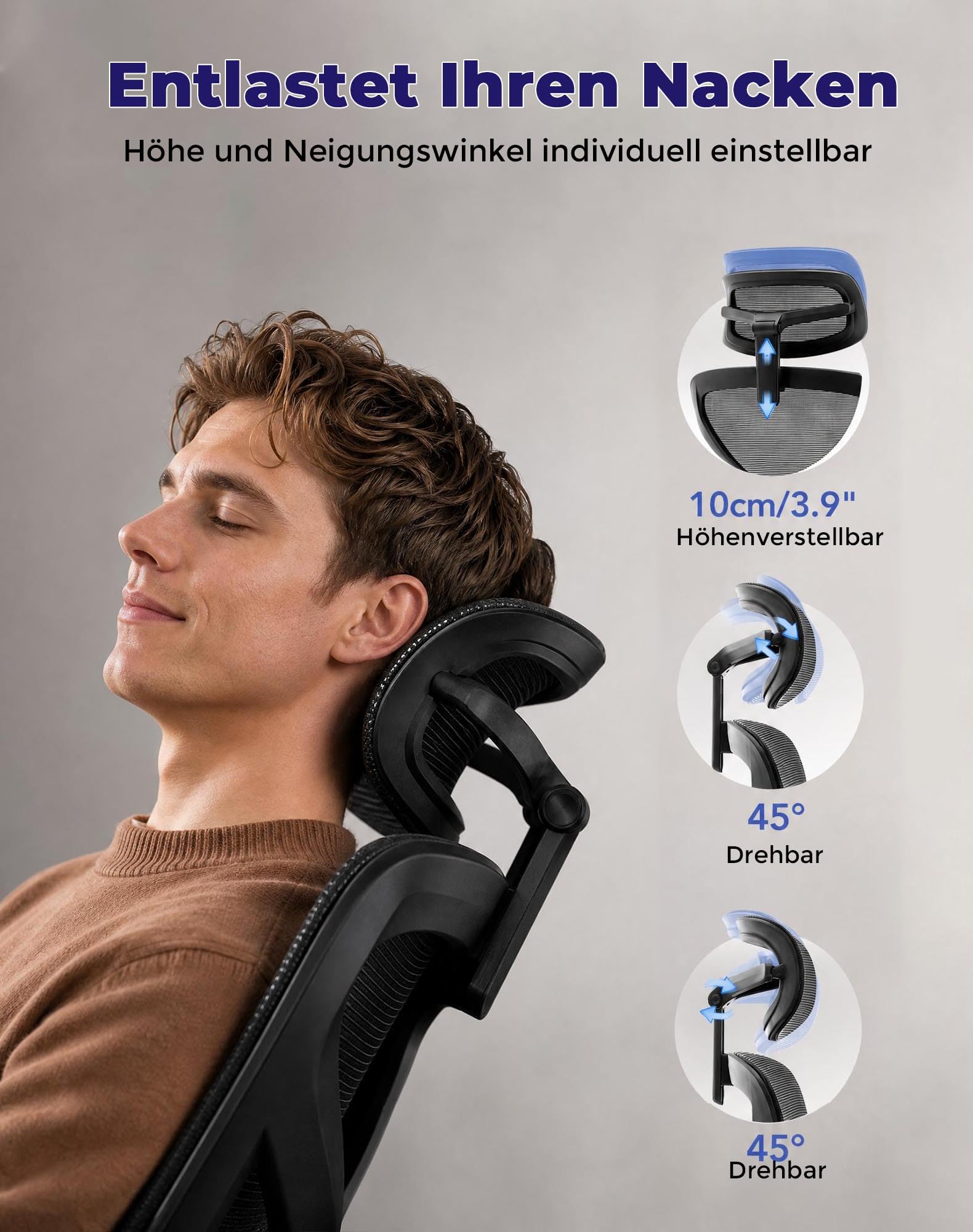 Garvee Chefsessel Bürostuhl, Ergonomischer Bürostuhl, 4D-verstellbare Armlehnen, Verstellbare Rückenlehne mit arretierbarem Neigungswinkel, Robustes Stahlfußkreuz, Drehstuhl 160 kg