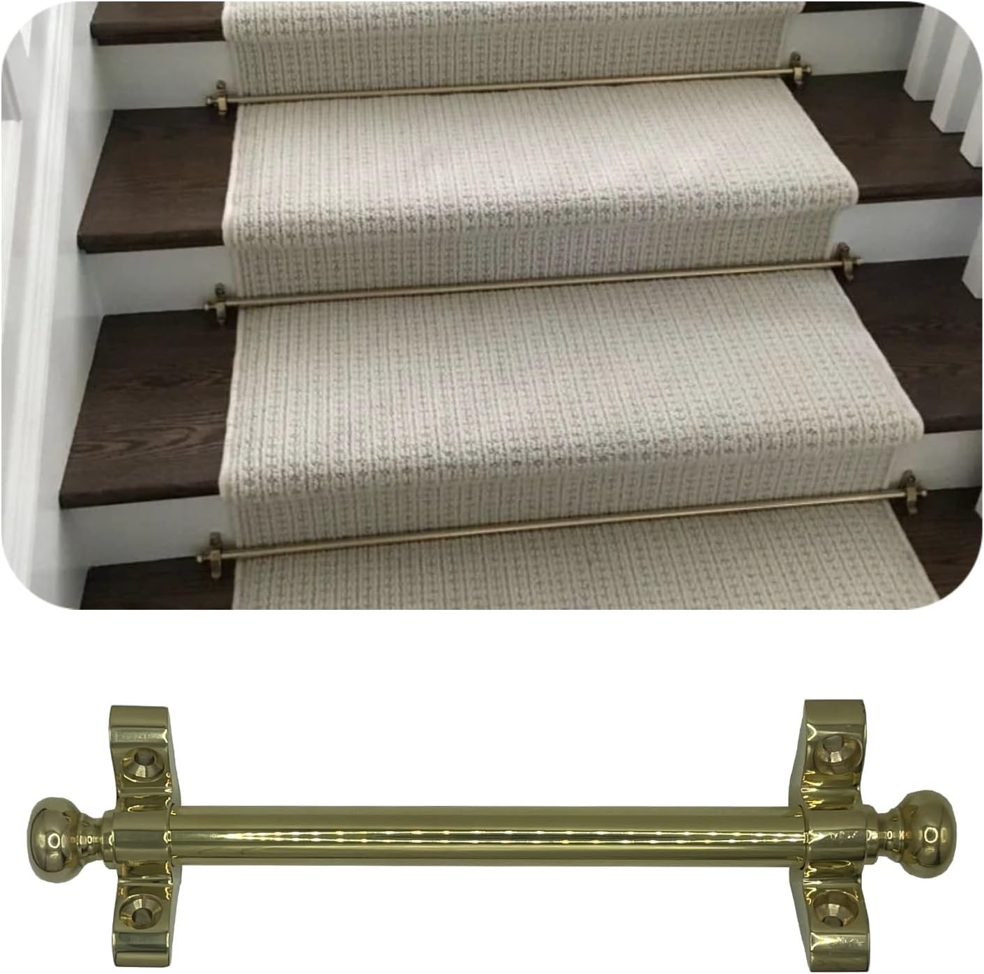 Antique Brass Stair Runner Rods for Carpet, 32in Staircase Rug Holders with Brackets & Clips, 10 Pack Stylish & Secure Carpet Fasteners