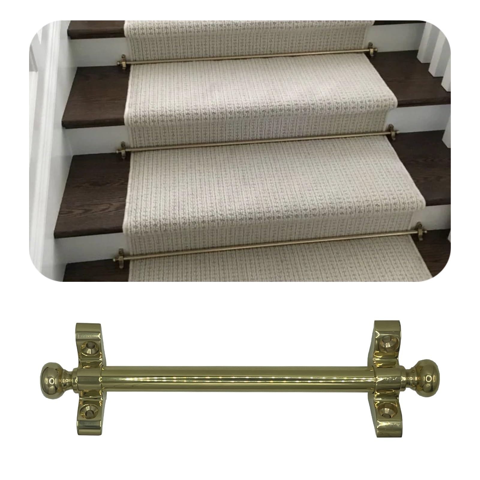 Generico Aste per tappeti da Scale in Ottone Anticato, Clip di Fissaggio sicure da 91 cm con pomelli e Staffa di Montaggio, perfette per tappeti da Scale (1 pz)