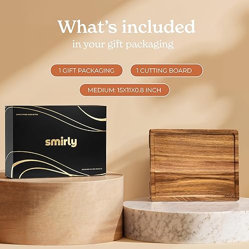 Miniatura 8 de SMIRLY - Tabla de corte grande de acacia para cocina tabla de cortar de madera grande con ranura para jugos, tablas de cortar de madera para cocina,