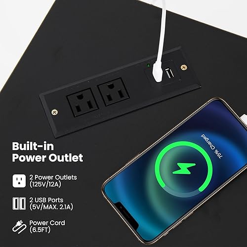 Miniatura 15 de Escritorio esquinero industrial, escritorio de computadora con toma de corriente, estantes de almacenamiento y marco de metal, escritorio de madera