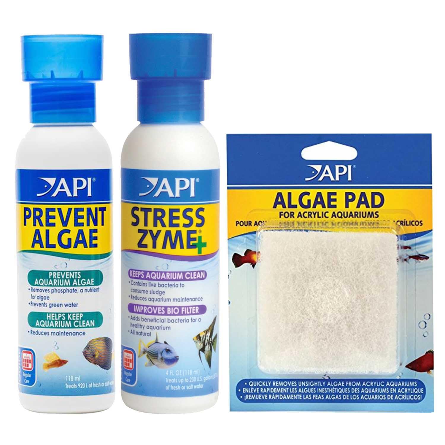 API Acrylic Aquarium Cleaning Bundle Algae Pad Stress Zyme Prevent Algae