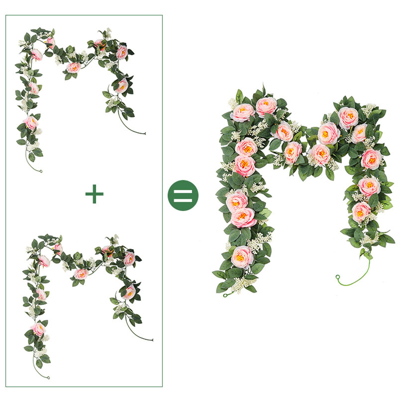 Lot de 2 guirlandes de roses artificielles, 2 m, décoration en soie, fausses roses, 340 g, pour arche de mariage, arche de porte, décoration (rose)