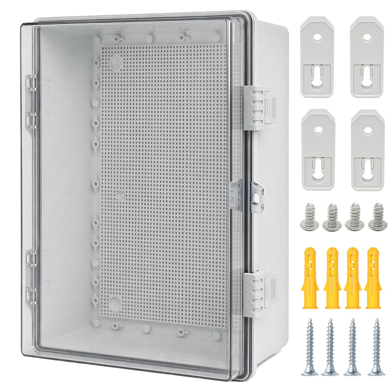 Otdorpatio Junction Box, Hinged Grey Clear Cover IP67 Waterproof ABS Project Box with Mounting Plate Electrical Box Enclosure with Wall Bracket 15.7 x 11.8 x 7.9inch(400x300x200mm)