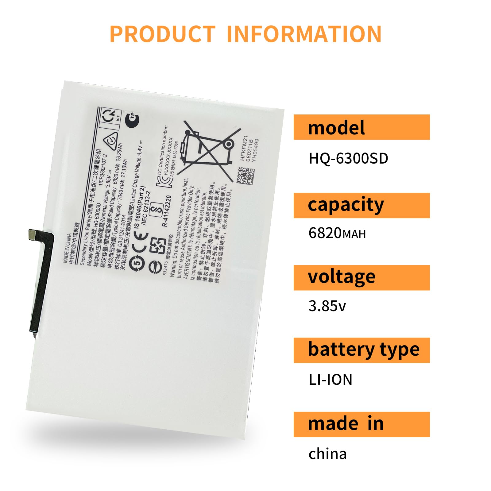 HQ-6300SD HQ-6300NA Batteria compatibile con Samsung Galaxy Tab A8 10.5 X200 X205 SM-X200 SM-X205+attrezzi (3.85V 26.25Wh 6820mAh) Tablet